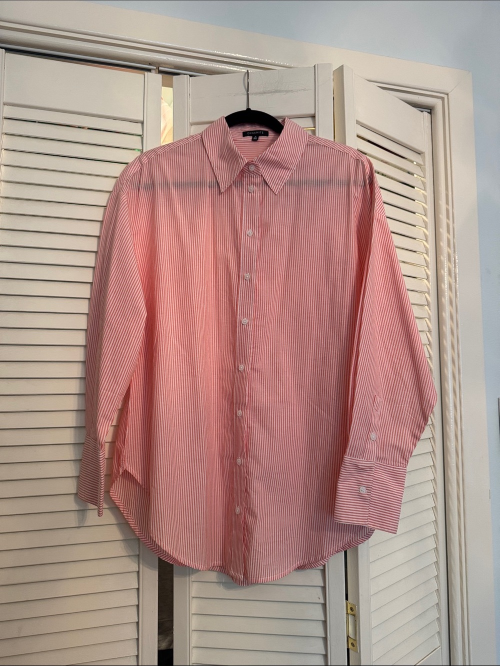 3/$25 Dynamite Pink and White Thin-Striped Button-Up Shirt
